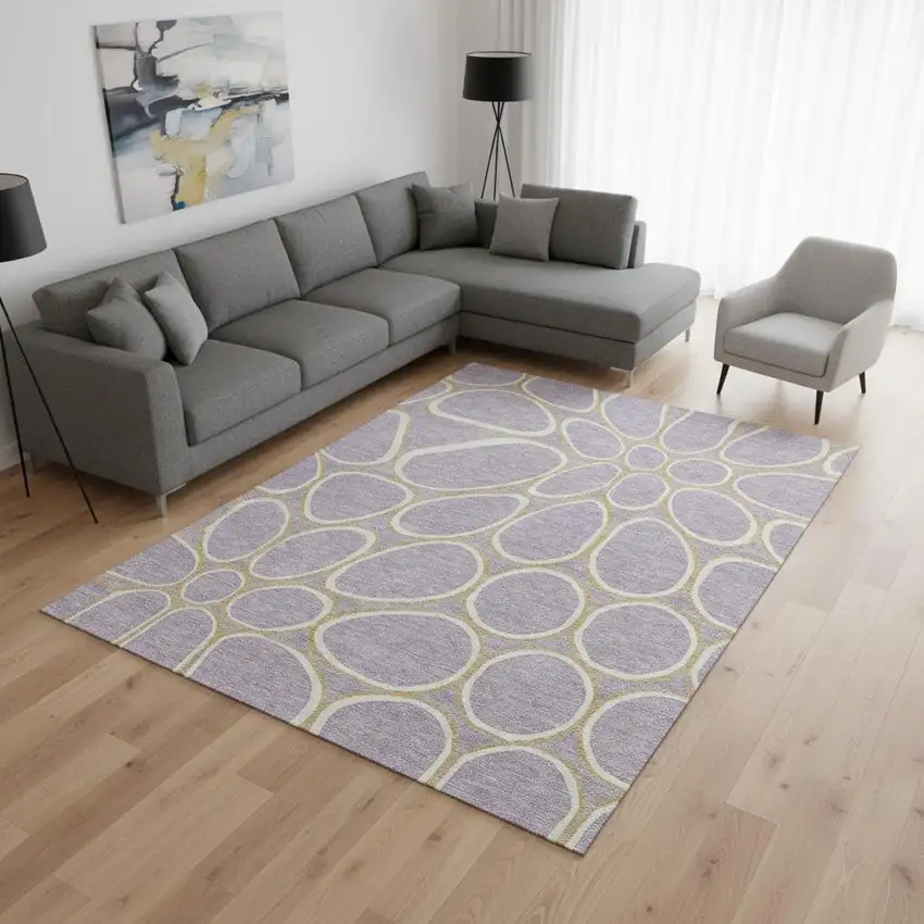 Lavender Gold And Ivory Geometric Washable Area Rug With UV Protection Photo 2