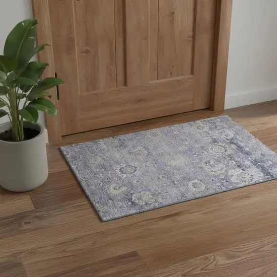 Lavender Gold And Ivory Oriental Washable Area Rug With UV Protection Photo 1