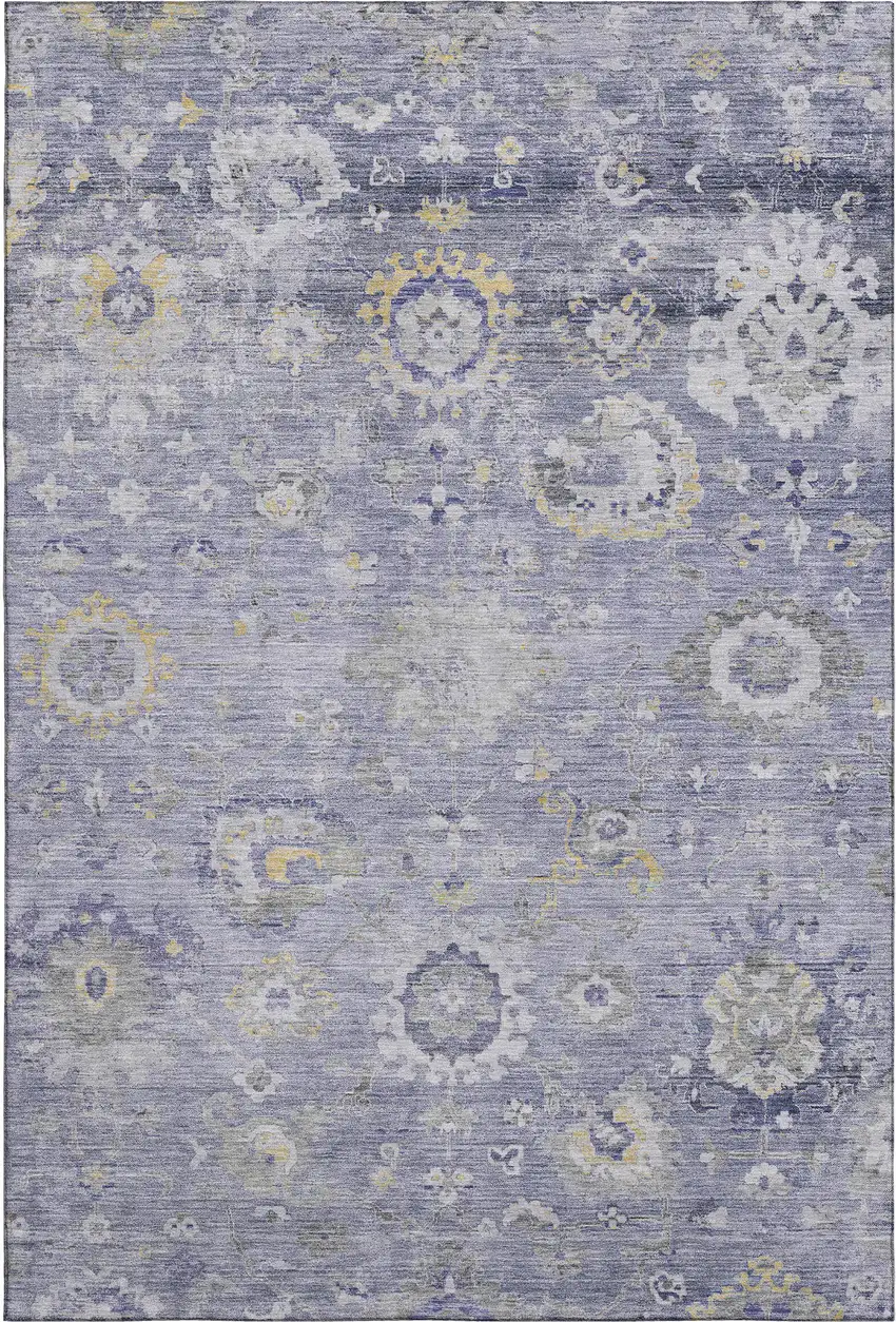 Lavender Gold And Ivory Oriental Washable Area Rug With UV Protection Photo 1