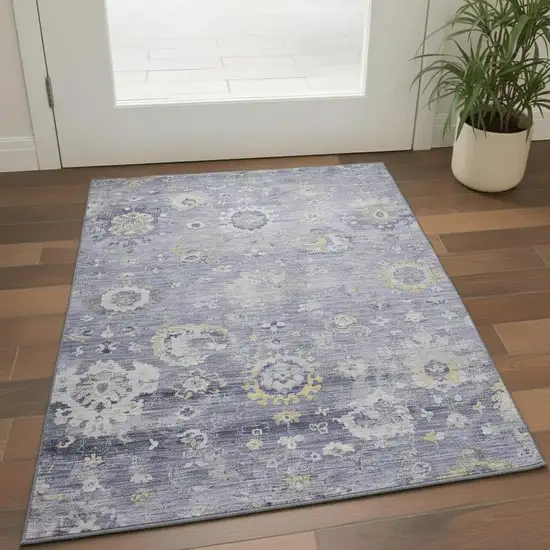 Lavender Gold And Ivory Oriental Washable Area Rug With UV Protection Photo 2
