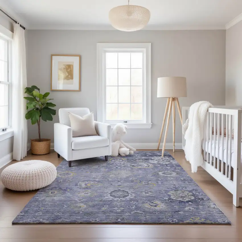 Lavender Gold And Ivory Oriental Washable Area Rug With UV Protection Photo 5