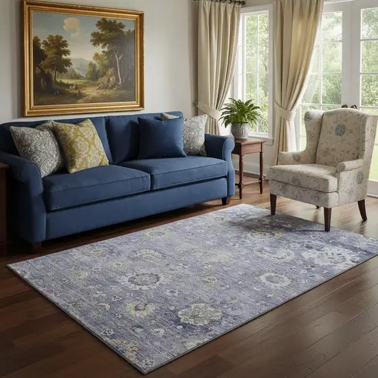 Lavender Gold And Ivory Oriental Washable Area Rug With UV Protection Photo 2