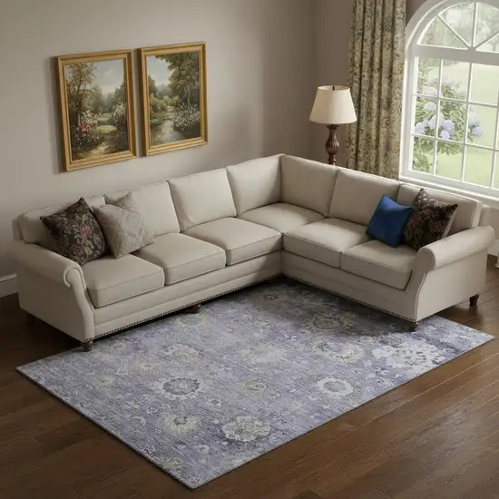 Lavender Gold And Ivory Oriental Washable Area Rug With UV Protection Photo 2