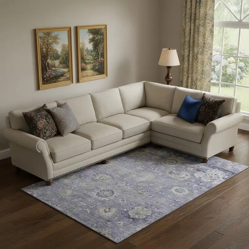 Lavender Gold And Ivory Oriental Washable Area Rug With UV Protection Photo 2