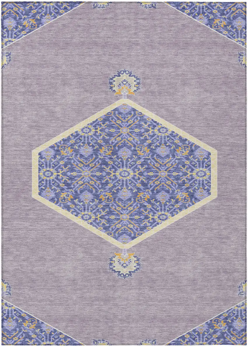 Lavender Gold And Purple Oriental Washable Indoor Outdoor Area Rug Photo 2