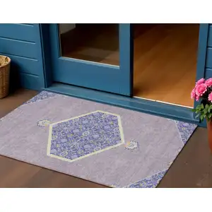 Photo of Lavender Gold And Purple Oriental Washable Indoor Outdoor Area Rug