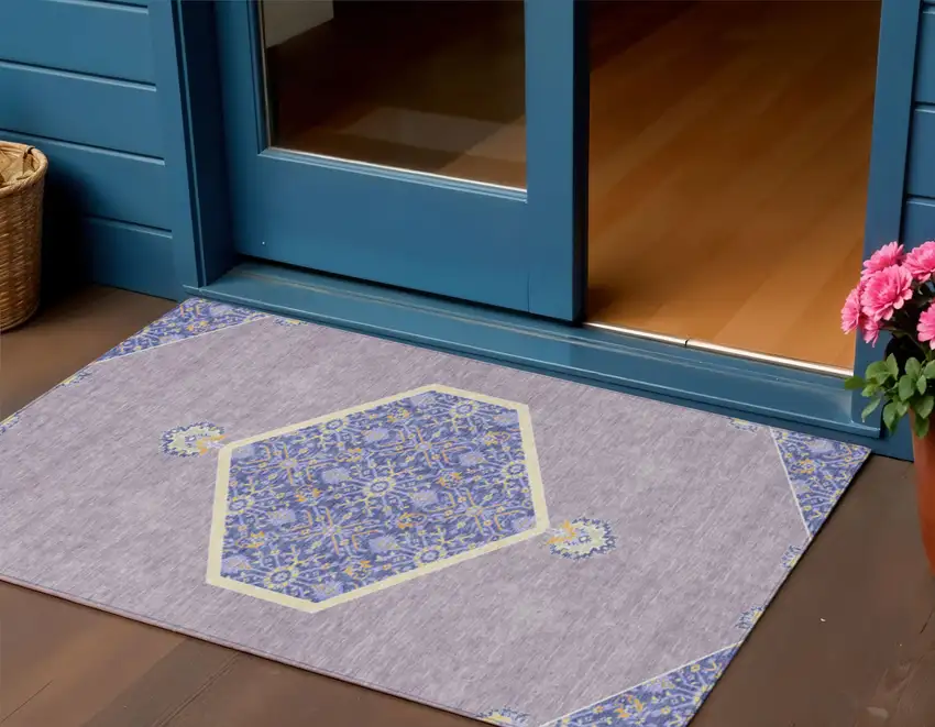 Lavender Gold And Purple Oriental Washable Indoor Outdoor Area Rug Photo 1