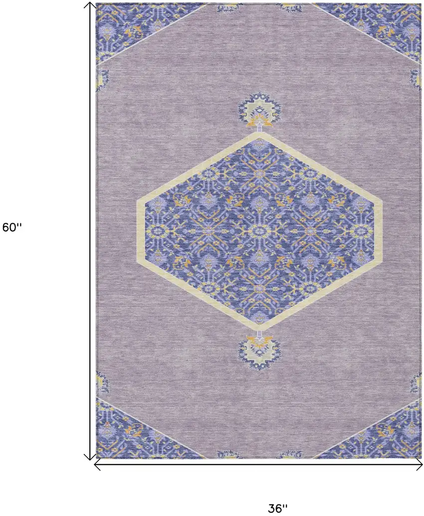 Lavender Gold And Purple Oriental Washable Indoor Outdoor Area Rug Photo 3
