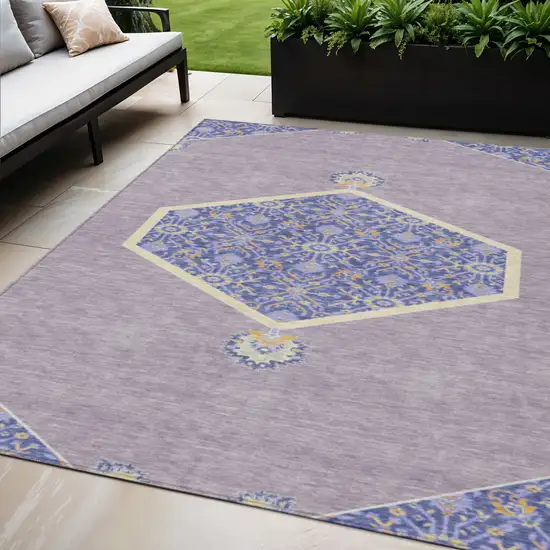 Lavender Gold And Purple Oriental Washable Indoor Outdoor Area Rug Photo 1
