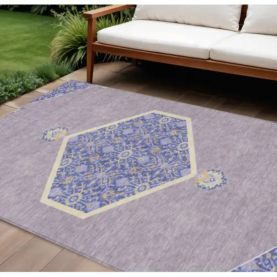 Lavender Gold And Purple Oriental Washable Indoor Outdoor Area Rug Photo 1