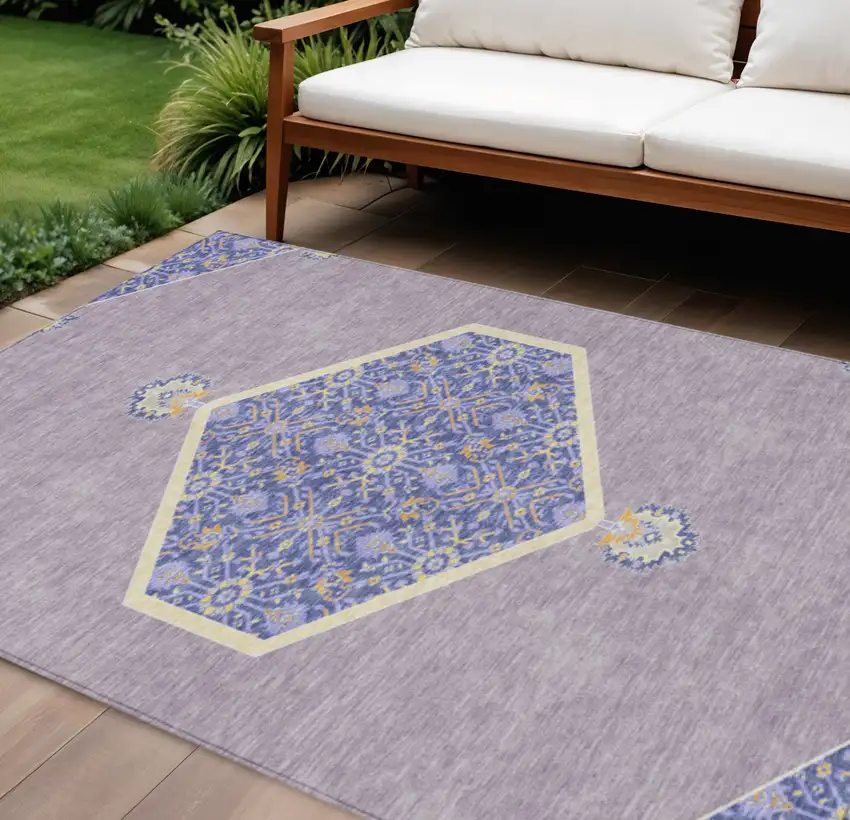 Lavender Gold And Purple Oriental Washable Indoor Outdoor Area Rug Photo 1