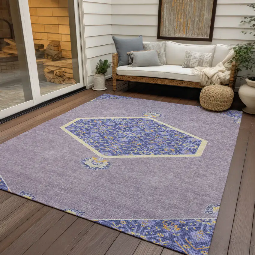 Lavender Gold And Purple Oriental Washable Indoor Outdoor Area Rug Photo 8