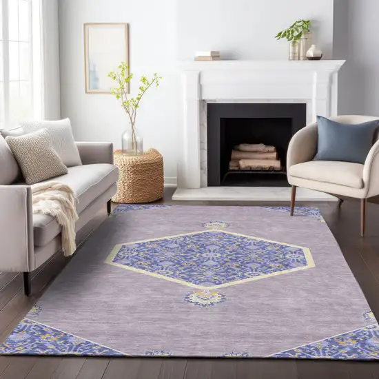 Lavender Gold And Purple Oriental Washable Indoor Outdoor Area Rug Photo 9