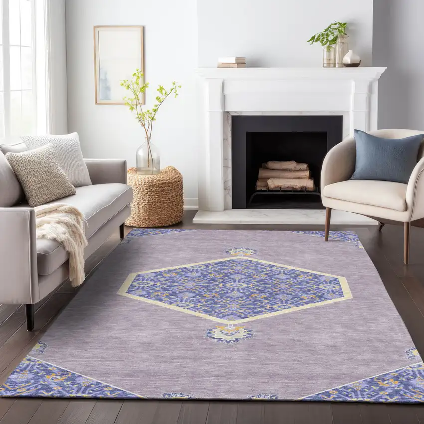 Lavender Gold And Purple Oriental Washable Indoor Outdoor Area Rug Photo 9