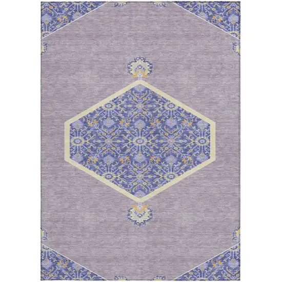 Lavender Gold And Purple Oriental Washable Indoor Outdoor Area Rug Photo 7
