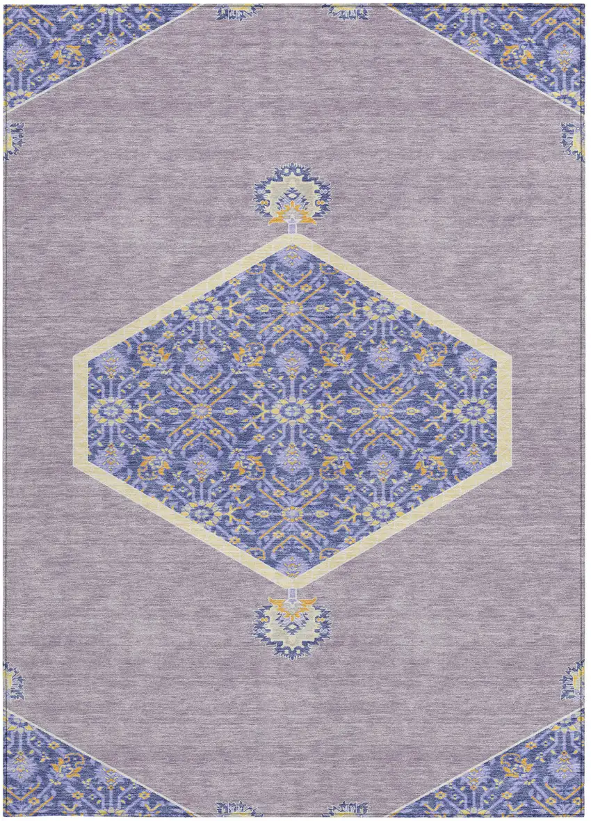 Lavender Gold And Purple Oriental Washable Indoor Outdoor Area Rug Photo 7