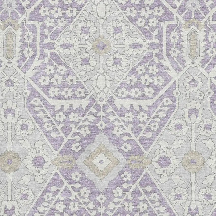 Lavender Gray And Beige Floral Washable Area Rug With UV Protection Photo 4