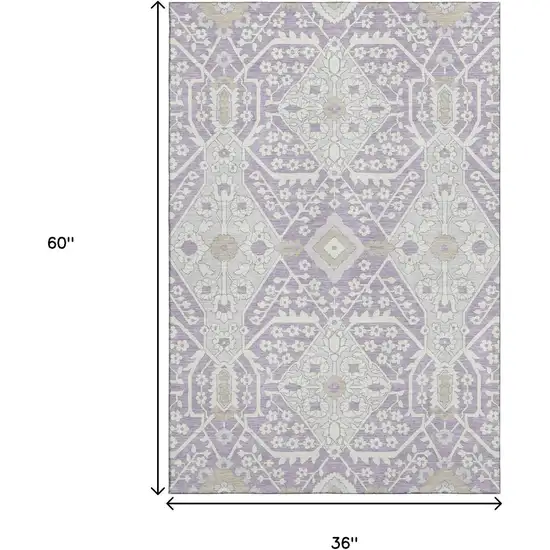 Lavender Gray And Beige Floral Washable Area Rug With UV Protection Photo 3
