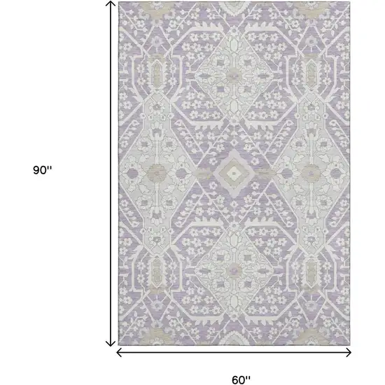 Lavender Gray And Beige Floral Washable Area Rug With UV Protection Photo 3