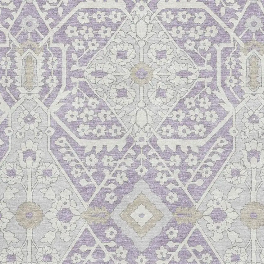 Lavender Gray And Beige Floral Washable Area Rug With UV Protection Photo 4