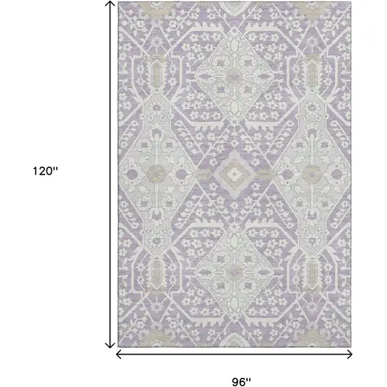 Lavender Gray And Beige Floral Washable Area Rug With UV Protection Photo 3