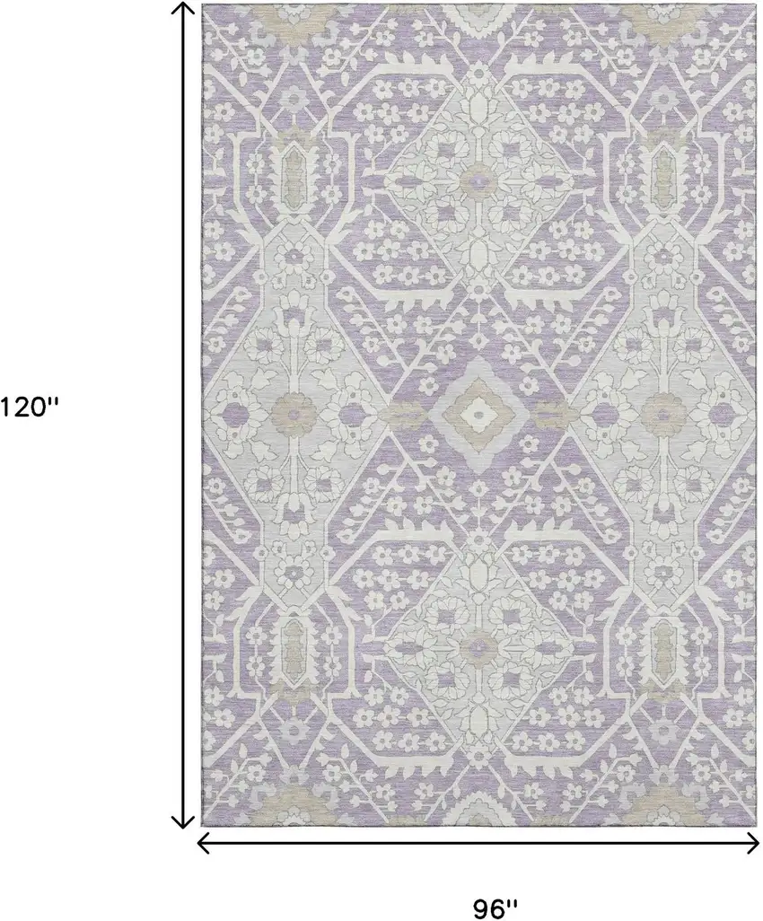 Lavender Gray And Beige Floral Washable Area Rug With UV Protection Photo 3