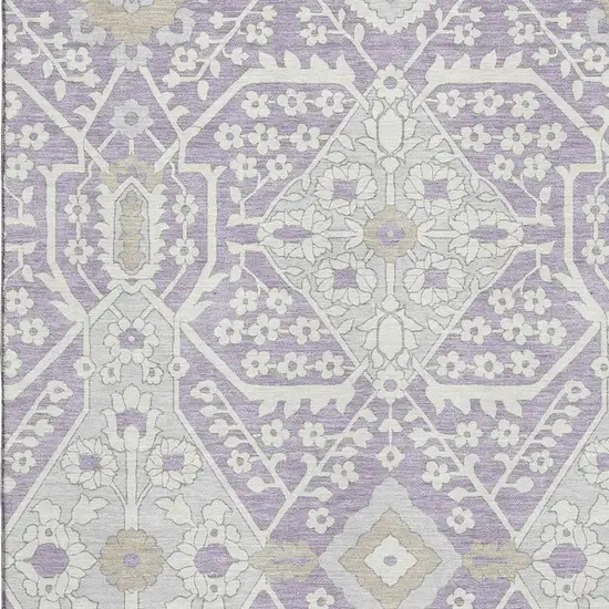 Lavender Gray And Beige Floral Washable Area Rug With UV Protection Photo 4