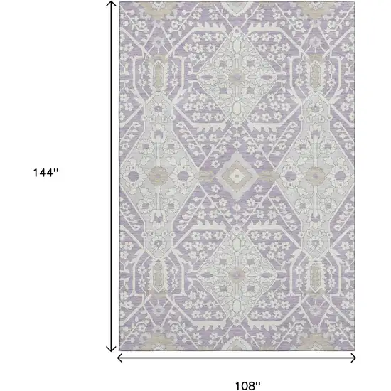 Lavender Gray And Beige Floral Washable Area Rug With UV Protection Photo 3