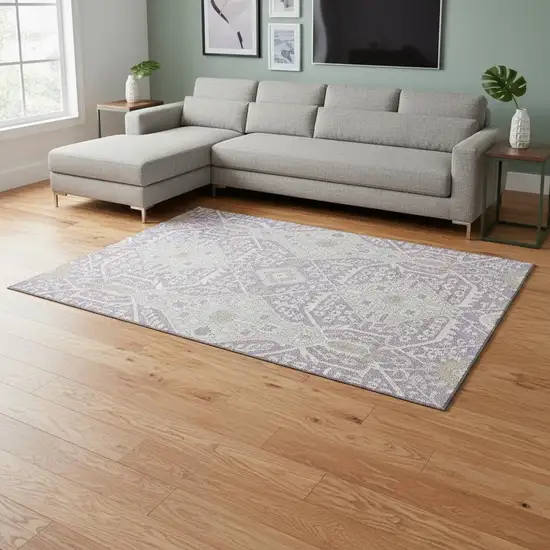 Lavender Gray And Beige Floral Washable Area Rug With UV Protection Photo 1
