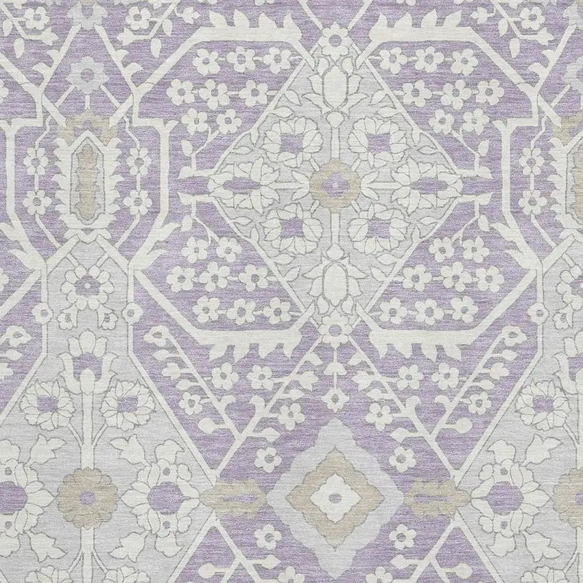 Lavender Gray And Beige Floral Washable Area Rug With UV Protection Photo 4