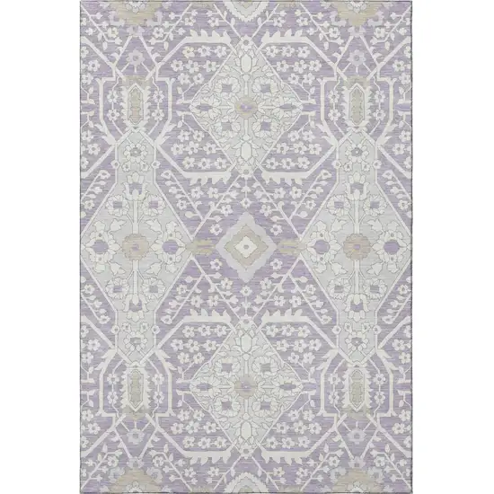 Lavender Gray And Beige Floral Washable Area Rug With UV Protection Photo 5