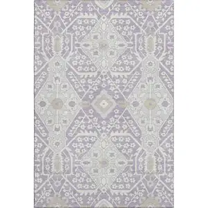 Photo of Lavender Gray And Beige Floral Washable Area Rug With UV Protection
