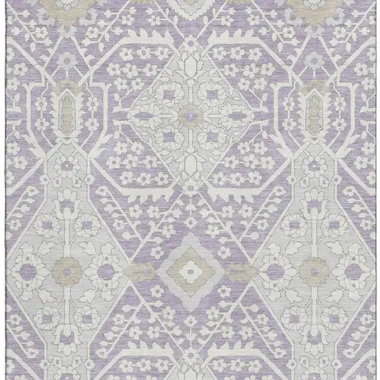 Lavender Gray And Beige Floral Washable Area Rug With UV Protection Photo 4