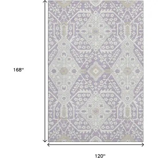 Lavender Gray And Beige Floral Washable Area Rug With UV Protection Photo 3