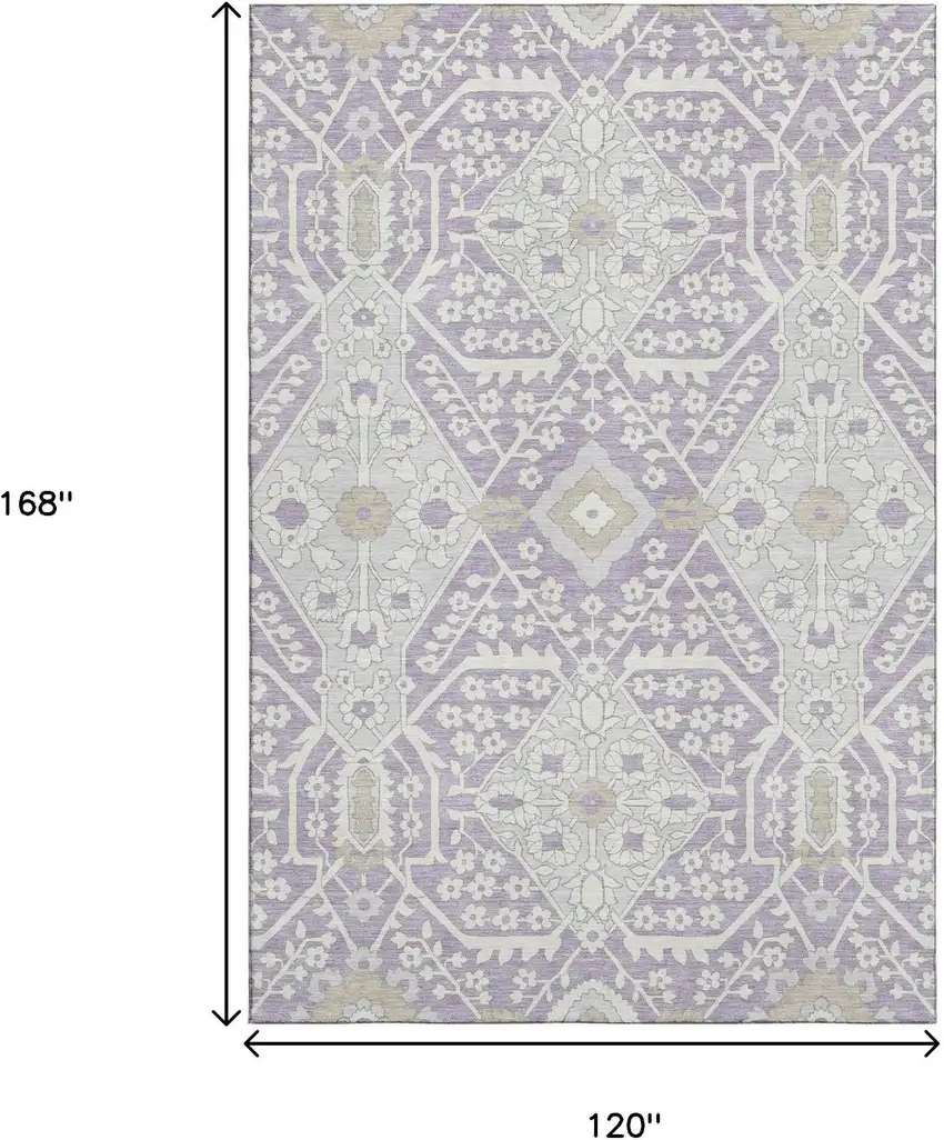 Lavender Gray And Beige Floral Washable Area Rug With UV Protection Photo 3