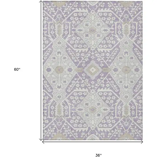 Lavender Gray And Beige Floral Washable Indoor Outdoor Area Rug Photo 8
