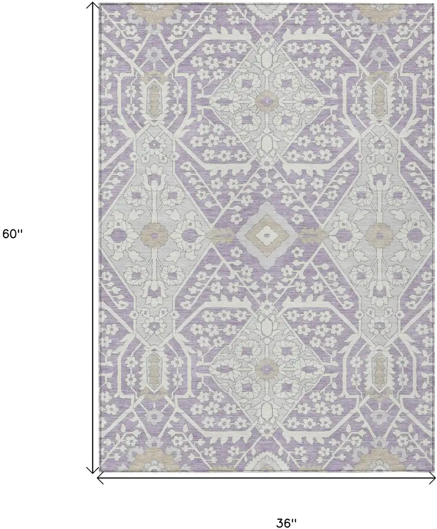 Lavender Gray And Beige Floral Washable Indoor Outdoor Area Rug Photo 8