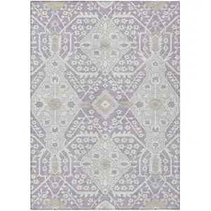 Photo of Lavender Gray And Beige Floral Washable Indoor Outdoor Area Rug