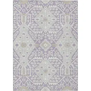 Photo of Lavender Gray And Beige Floral Washable Indoor Outdoor Area Rug