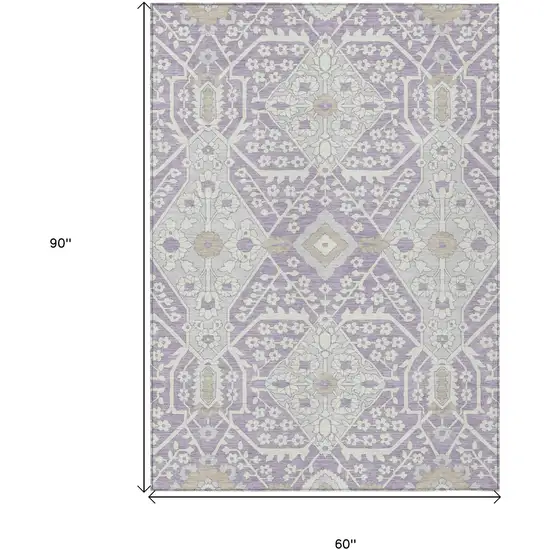 Lavender Gray And Beige Floral Washable Indoor Outdoor Area Rug Photo 8