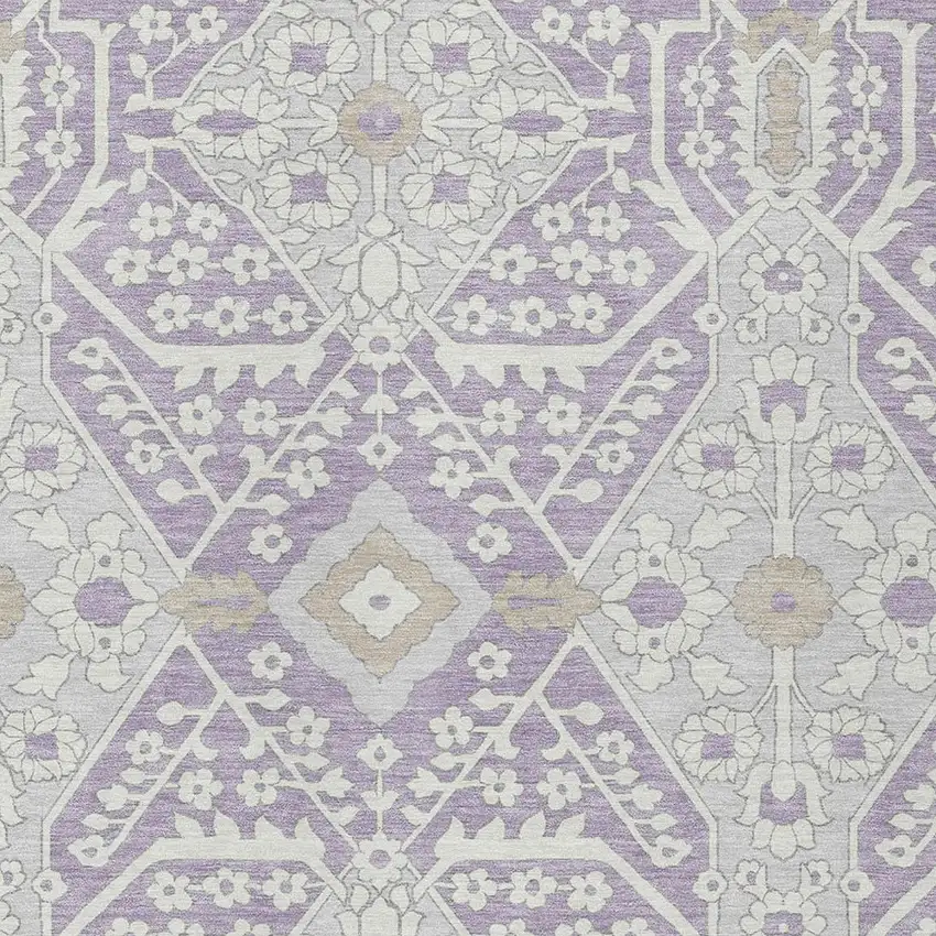 Lavender Gray And Beige Floral Washable Indoor Outdoor Area Rug Photo 6