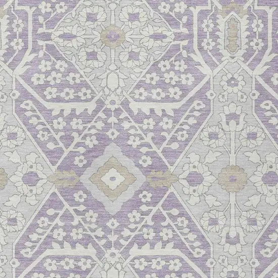 Lavender Gray And Beige Floral Washable Indoor Outdoor Area Rug Photo 6