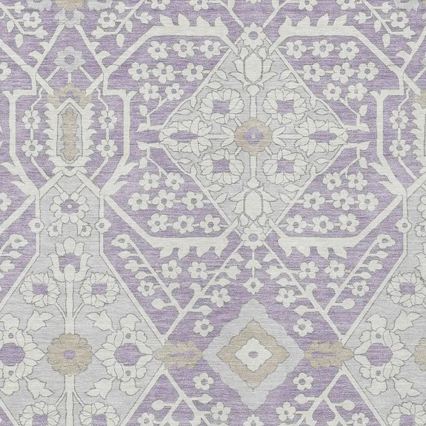 Lavender Gray And Beige Floral Washable Indoor Outdoor Area Rug Photo 6