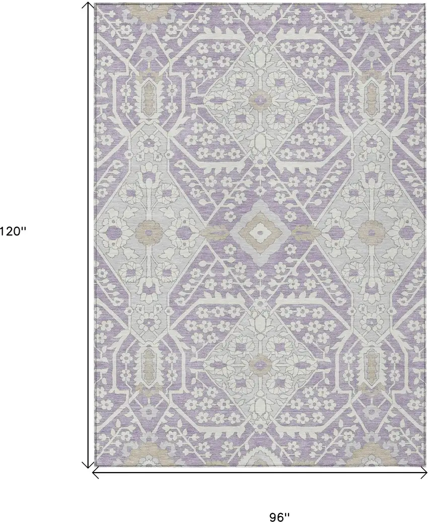 Lavender Gray And Beige Floral Washable Indoor Outdoor Area Rug Photo 3