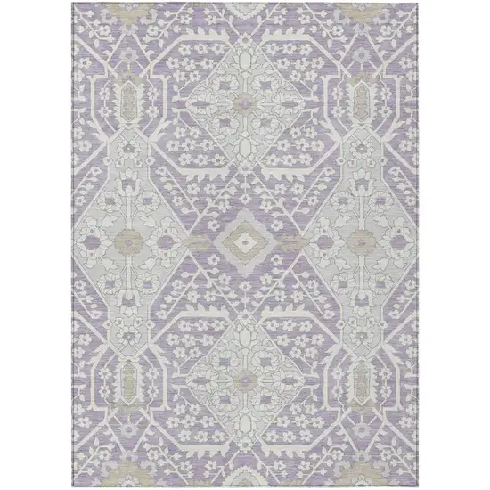 Lavender Gray And Beige Floral Washable Indoor Outdoor Area Rug Photo 2