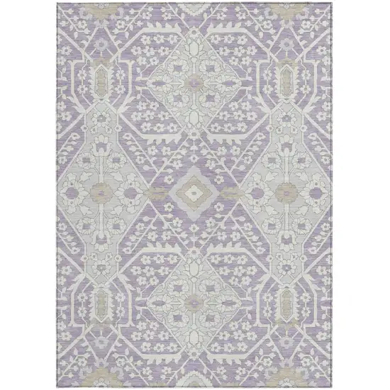 Lavender Gray And Beige Floral Washable Indoor Outdoor Area Rug Photo 7