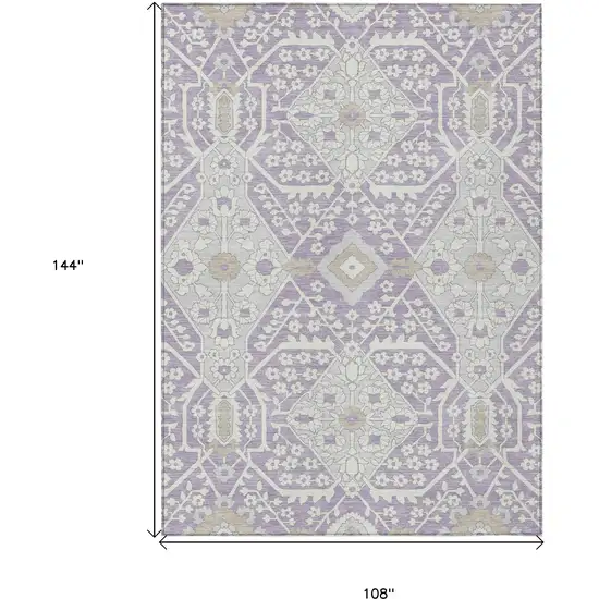Lavender Gray And Beige Floral Washable Indoor Outdoor Area Rug Photo 3