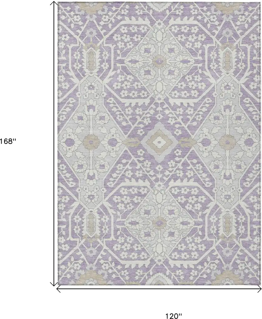 Lavender Gray And Beige Floral Washable Indoor Outdoor Area Rug Photo 3