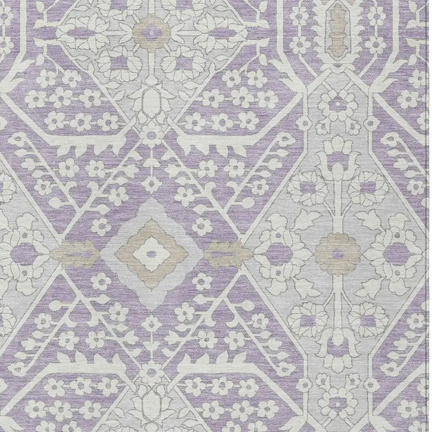 Lavender Gray And Beige Floral Washable Indoor Outdoor Area Rug Photo 6