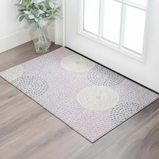 Lavender Gray And Blush Geometric Washable Area Rug With UV Protection Photo 1